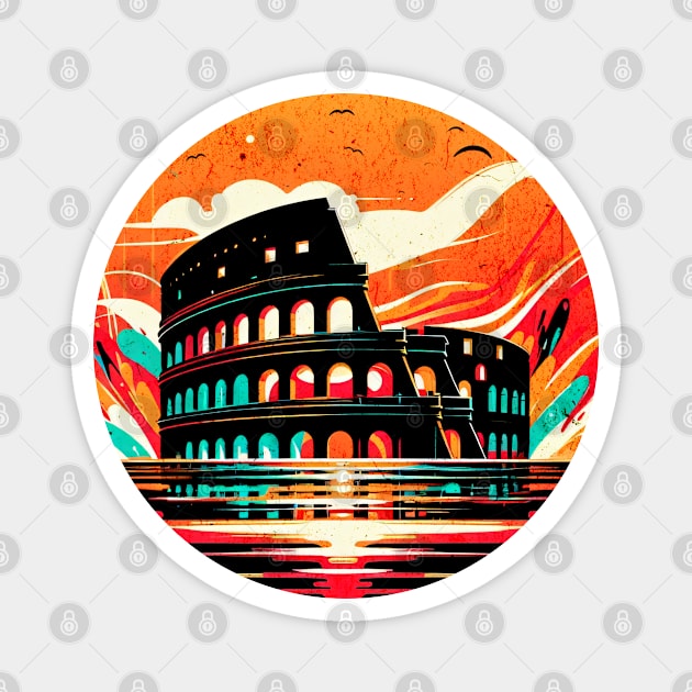 Roman Colosseum Italy Graffiti Design Magnet by Miami Neon Designs